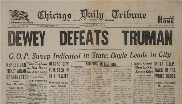 1948 "Dewey Defeats Truman" Chicago Tribune Newspaper- Most Famous Newspaper In the World